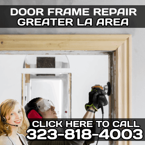 A technician repairs a wooden door frame